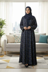 Floral Breeze Charcoal Abaya | Printed Front-Open